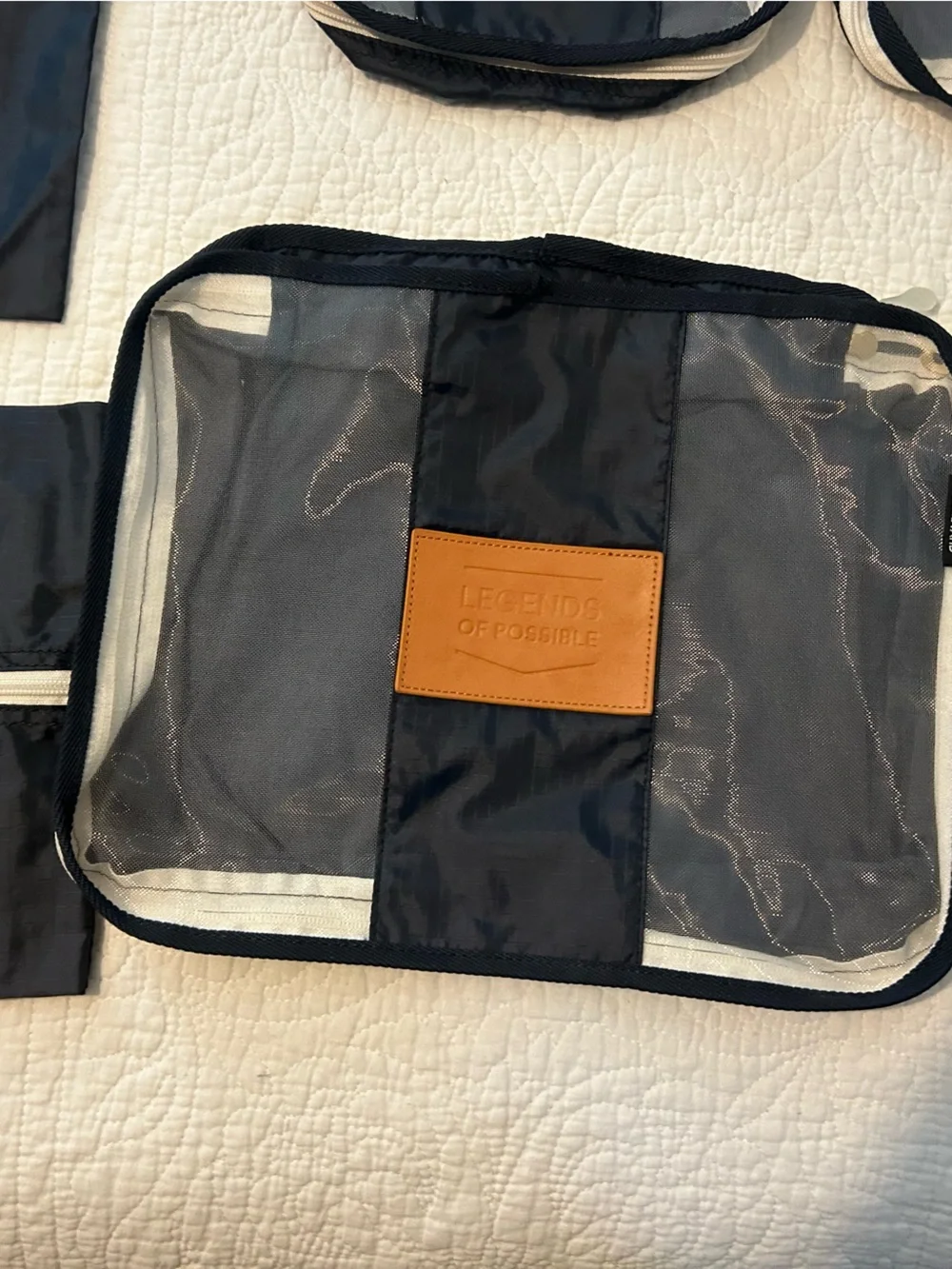 Navy Travel Kit Packing Organizer with Tan Accents